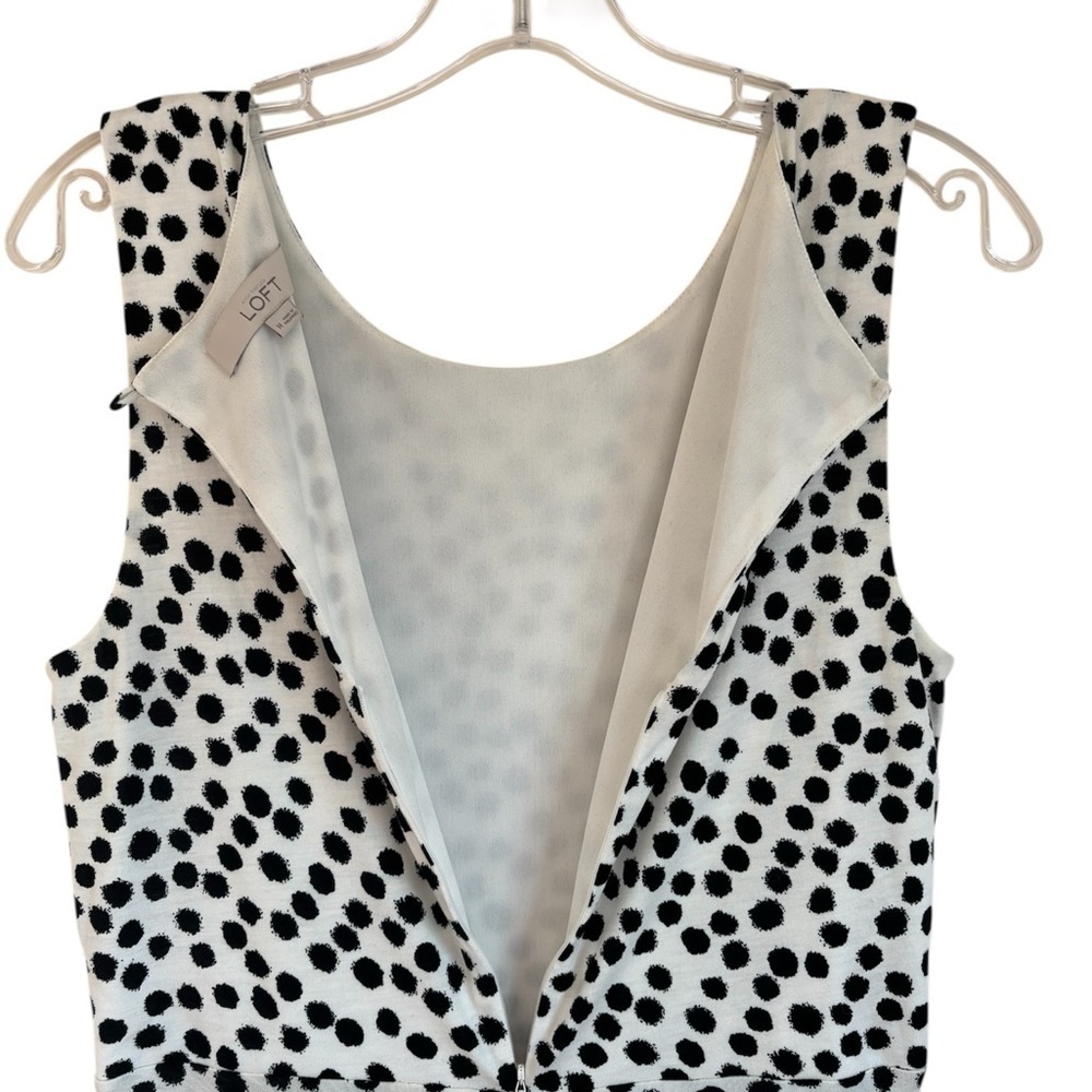 LOFT Black & White Polka Dot Retro Midi Dress Classic Modest Career Size M - Picture 6 of 7